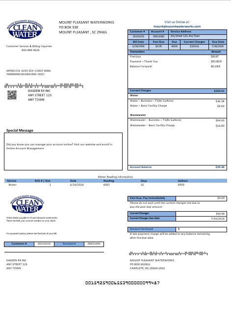 USA Clean Water business utility bill template in Word and PDF formats